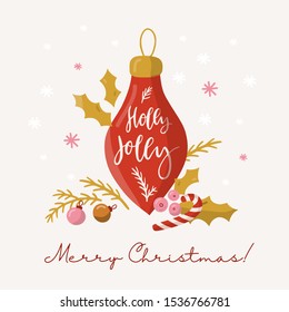 Christmas Greeting Card with winter elements. Merry holidays. Template for New 2020 Year Cards, Scrapbooking, Stickers, Planner, Invitations.