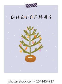 Christmas Greeting Card with winter elements and holiday inscription. Merry holidays. Template for New 2020 Year Cards, Scrapbooking, Stickers, Planner, Invitations.