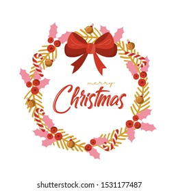 Christmas Greeting Card with winter wreath. Merry holidays. Template for New 2020 Year Cards, Scrapbooking, Stickers, Planner, Invitations.