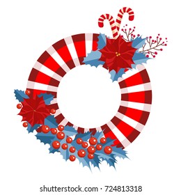 Christmas greeting card with wreath design. Greeting card wishing Merry Christmas and a Happy New Year. 