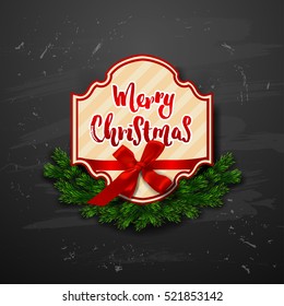 Christmas greeting card with wreath . Happy new year. Xmas vector background. Hand drawn calligraphy. concept handwritten Holly Jolly
