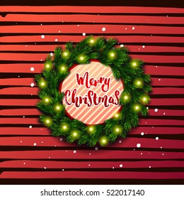 Christmas greeting card with wreath . Happy new year. Xmas vector background 