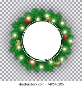 Christmas greeting card with wreath . Happy new year and Merry Christmas