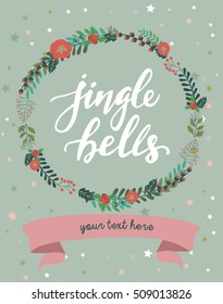 Christmas greeting card. Christmas wreath with winter floral. Vector illustration