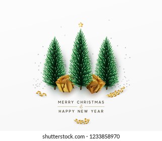 Christmas greeting card. Xmas Festive composition with decorative objects. Xmas elements decorations. Creative holiday invitation template. Vector illustration