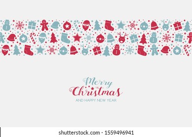 Christmas Greeting Card With Xmas Icons And Wishes. Vector