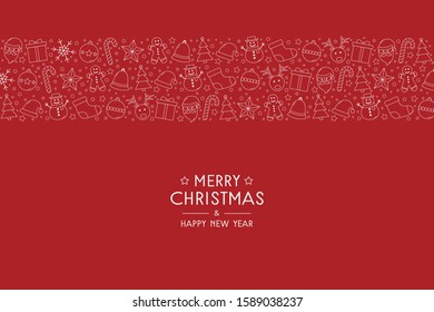 Christmas greeting card with Xmas icons and wishes. Vector