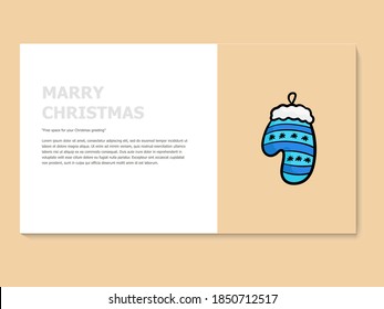 Christmas greeting card in yellow and white color, accompanied by a lineal icon gloves