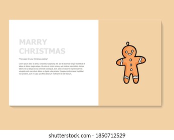 Christmas greeting card in yellow and white color, accompanied by a lineal icon gingerbread