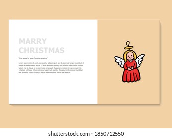 Christmas greeting card in yellow and white color, accompanied by a lineal icon angel