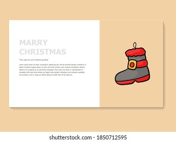 Christmas greeting card in yellow and white color, accompanied by a lineal icon boot