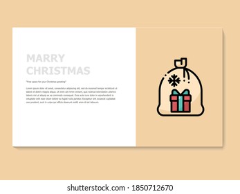 Christmas greeting card in yellow and white color, accompanied by a lineal icon gift