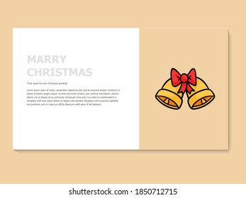 Christmas greeting card in yellow and white color, accompanied by a lineal icon bell