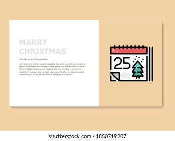Christmas greeting card in yellow and white color, accompanied by a lineal icon christmas day