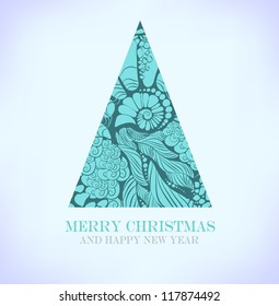 Christmas Greeting Card/Merry Christmas decor /Christmas tree and  winter background