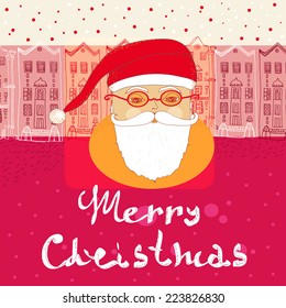 Christmas greeting card.Postcard drawn by hand.