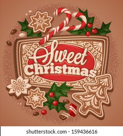 Christmas greeting card\poster\banner. Holly, cookies. Vector illustration.