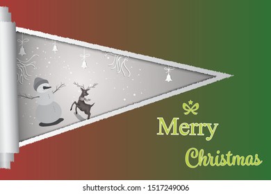 Christmas Greeting Card.Reindeer and snow man happy with Merry Christmas decoration.Paper art design.Vector illustration.Eps10