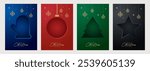 Christmas greeting cards concept. Stylish Merry Christmas and New Year modern abstract icons. Christmas tree, ball and mittens luxury design template. Vector illustration set.