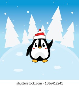 christmas greeting cards cute little baby penguin with santa hat