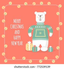 Christmas greeting cards with funny animals. Vector illustration
