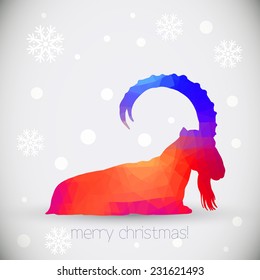 Christmas greeting cards with goat, symbol of year, Vector illustration