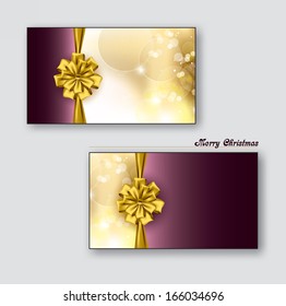 Christmas greeting cards with golden bows. Eps10.