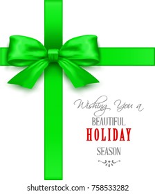 Christmas greeting cards with Green   Bow .Vector 
