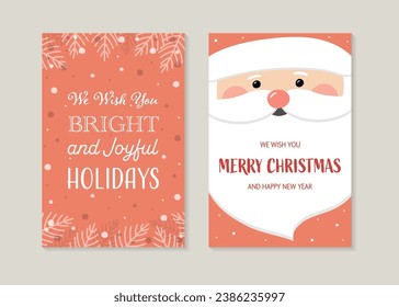 Christmas greeting cards with Santa Claus. Collection of a hand drawn cards. Vector illustration