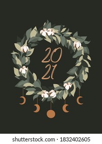 Christmas Greeting Cards with Scandinavian winter elements. Merry holidays. Template for New 2021 Year, gift tag, calendar, Scrapbooking, Stickers, Planner, Invitations.