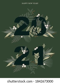 Christmas Greeting Cards with Scandinavian winter elements and numbers. Merry holidays. Template for New 2021 Year, gift tag, calendar, Scrapbooking, Stickers, Planner, Invitations.