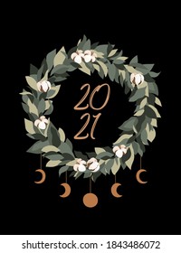 Christmas Greeting Cards with Scandinavian winter elements and numbers. Merry holidays. Template for New 2021 Year, gift tag, calendar, Scrapbooking, Stickers, Planner, Invitations.