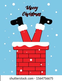 Christmas greeting cards set with cute Santa Claus inside chimney including snowfall pattern and festive color background