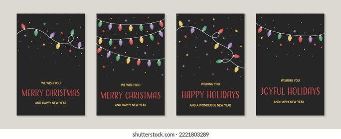 Christmas greeting cards set. Hanging hand drawn ornaments. Vector illustration