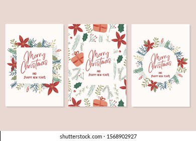 Christmas greeting cards set. Holidays invitation