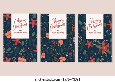 Christmas greeting cards set. Holidays invitation