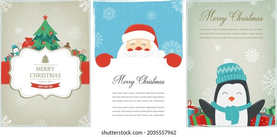 Christmas greeting cards set. Merry Christmas wishes. Vector illustration