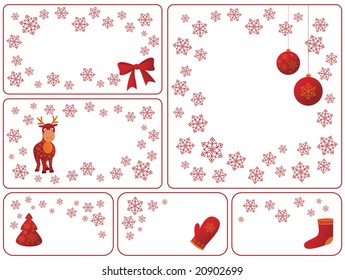Christmas greeting cards with snowflakes and objects