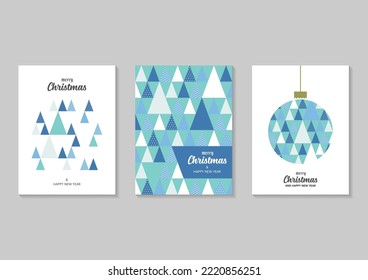 Christmas greeting cards with triangle pattern collection. Vector illustration