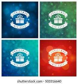 Christmas Greeting Cards Typography Design Set. Christmas lights and Snowflakes Backgrounds. Vector illustration EPS 10.