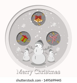 Christmas Greeting Card.Snow man happy with Merry Christmas decoration.Paper art design.Vector illustration.Eps10
