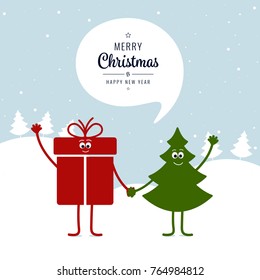 Christmas greeting cartoon figure wave winter landscape background