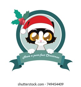 Christmas greeting with cat and sign with pun