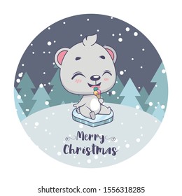 Christmas greeting with a cute little polar bear