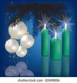 Christmas greeting with decoration and green candles