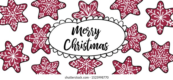 Christmas greeting with decorative gingerbread - hand drawn retro look - for horizontal christmas cards