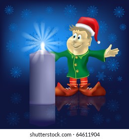 Christmas greeting with dwarf and candle