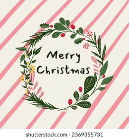 christmas greeting with floral wreath ornament