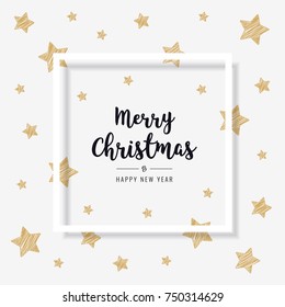 christmas greeting frame card scribble golden stars background