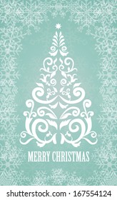 Christmas Greeting Frame | Winter Tree Illustration Template | Abstract style